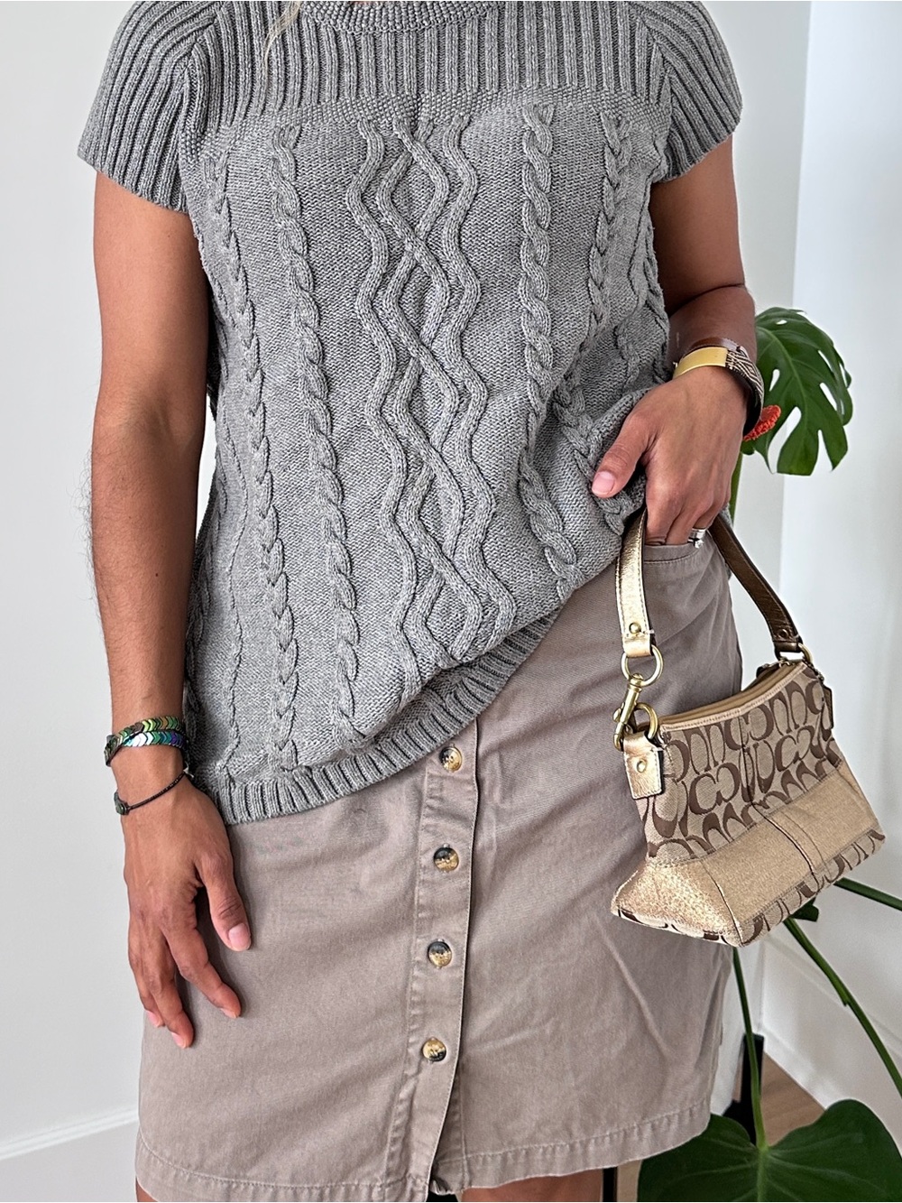eight eight eight Taupe Ribbed Cable Knit Tee